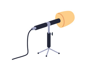 Desktop microphone on stand. Press conference mic, professional audio equipment for broadcasting, podcasting, live speech. Desk mike. Flat vector illustration isolated on white background