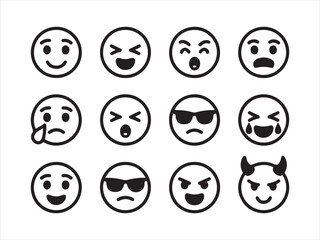 Emoji Face Icons Set – Smile, Sad, Angry, Cool and Funny Expressions