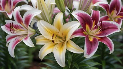Stunning stargazer lilies in full bloom with vibrant colors, perfect for spring designs and elegant floral arrangements, adding beauty and grace