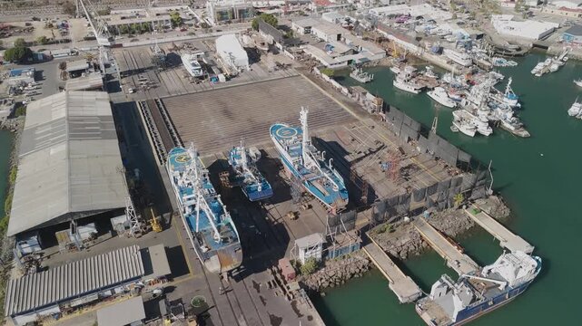 Aerial Sailboat Dry Dock Maintenance Repair Upgrade Ship Yacht Transportation in Metropolitan Ensenada Mexico