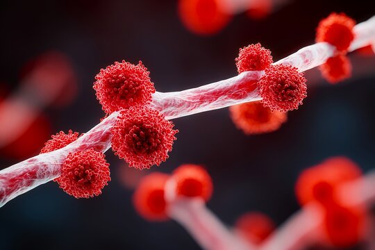 Macro shot shows intricate details of red blood cells and bone marrow