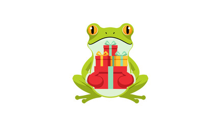 Festive frog delivering gifts with care, ready for holiday fun and celebrations, a charming character for greeting cards and whimsical designs