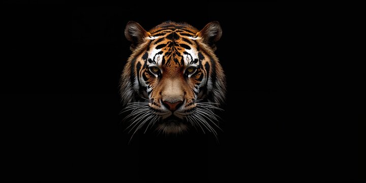 A fierce tiger emerging from darkness, emphasizing focus and predatory stance, Earth Day