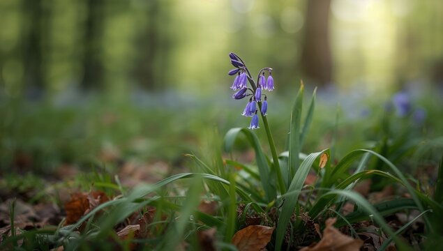 Close-up of bluebells in Epping Forest, emphasizing natural floral scenery for botanical study