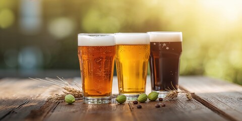 Craft beer sampler with multiple glasses highlighting variety, suitable for a tasting event or casual gathering