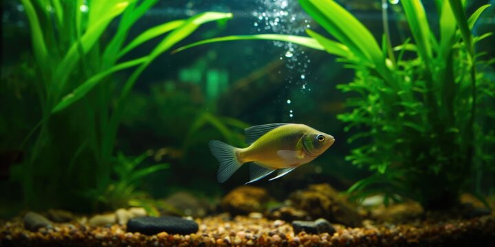 Siamese algae-eater in freshwater aquarium water, emphasizing its role in maintaining aquatic plant health, tropical environment
