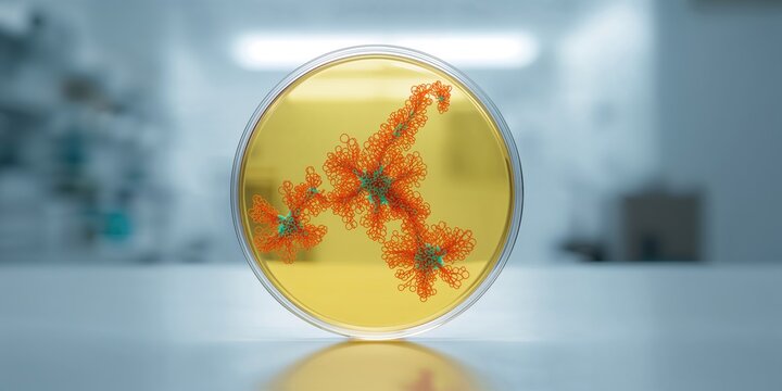 Macro view of Vibrio cholerae colonies on TCBS agar medium used for bacterial culture, laboratory safety