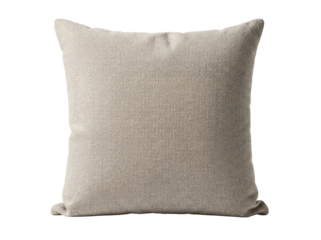 Beige woven throw pillow isolated PNG on transparent background, square cushion for sofa or bed, home decor element