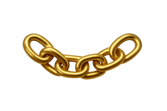 Golden chain links connecting on transparent background