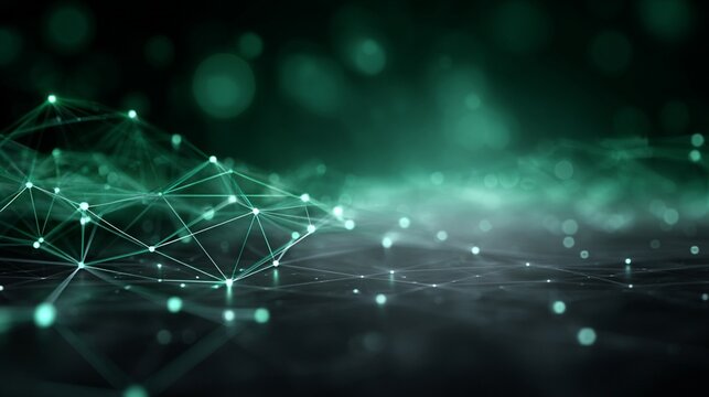 Glowing green network with plexus structure