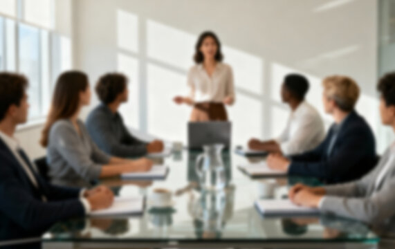 Blurred View of Professional Conference in Office Setting