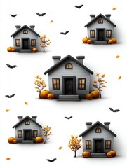 Cute Halloween seamless pattern with spooky houses