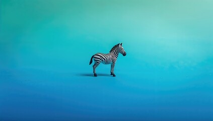 Obraz premium Plastic zebra figurine on blue gradient backdrop, ideal for educational visuals