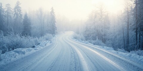 Winter forest scene with snow-covered trees and a clear path, emphasizing seasonal change and erosion risk