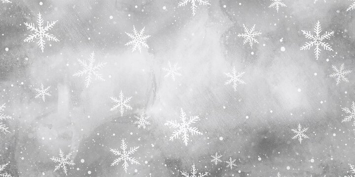 Hand drawn snowflakes pattern with subtle flying snowflakes on chalk background, seasonal decoration for winter holidays