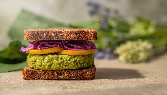 Avocado sandwich with vibrant vegan ingredients, highlighting plant-based nutrition, World Vegan Day - Powered by Adobe