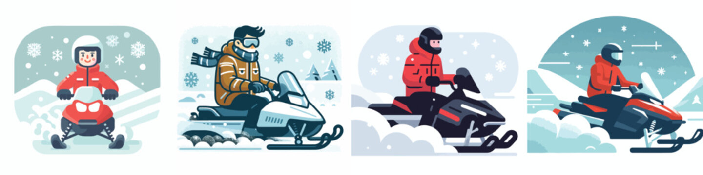 vector of a man riding snowmobile in the snow
