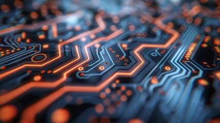 Abstract digital circuit board on blue background with connected lines for ai innovation