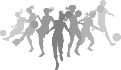Fototapeta premium Silhouette soccer football player set. Active sports people healthy players fitness silhouettes concept.