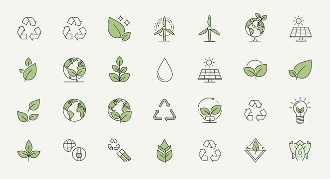 Collection of Eco-Friendly and Sustainable Icons for Environmental Awareness.