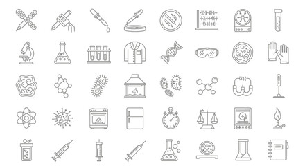 Collection of Science and Laboratory Icons Representing Research and Experimentation.