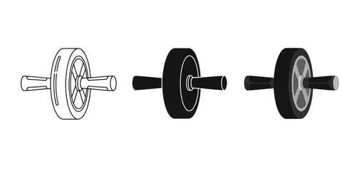 Ab rollers in Three styles vector set line art, silhouette and color version for fitness