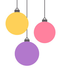 Christmas balls hanging ornaments holiday background. PNG illustration.