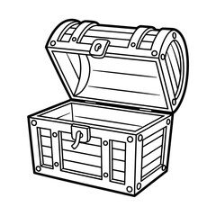 A black and white treasure chest vector illustration of a coloring page