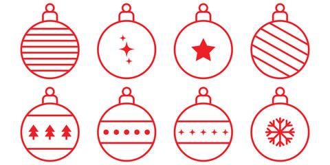 Christmas ornament ball line art vector icon set. Christmas ball icon in editable stroke.