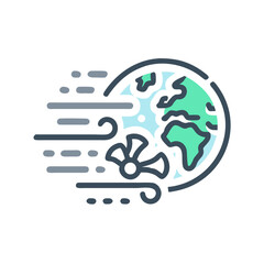Illustration of wind power generation affecting the earths climate, depicting the impact of renewable energy sources on global weather patterns and environmental sustainability isolated on