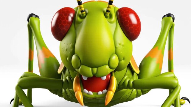 A detailed isolated cartoon grasshopper head close-up for toddler learning visuals. Highlights key features like antennae and eyes in a friendly style.