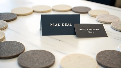 Business promotion with Peak Deal text on display cards