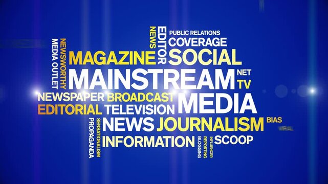 Mainstream Media animated word cloud-text design animation tag kinetic typography seamless loop.
