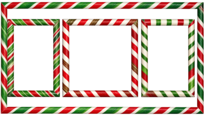 Festive triple photo frame with candy cane striped borders