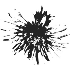 Abstract Black Ink Splatter Burst Explosion Shape on Transparent Background Dynamic Energetic Motion Artistic Paint Stain Graphic Design Element