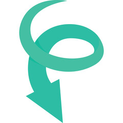 Obraz premium Abstract Teal Spiral Arrow Graphic Element with Transparent Background Showing Downward Motion and Fluid Curve
