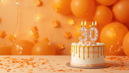 Orange-themed birthday celebration with a number 30 candle, emphasizing festive decoration for milestone event