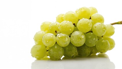 Naklejka premium Green grape with drops on white background, emphasizing hydration for health awareness day