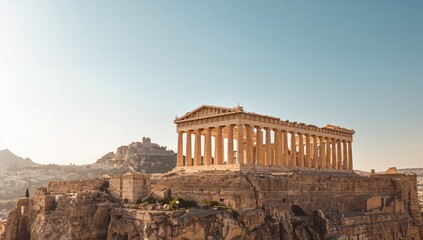 Obraz premium The Acropolis archaeological site with marble structures and ancient temples, emphasizing preservation efforts, World Heritage Day