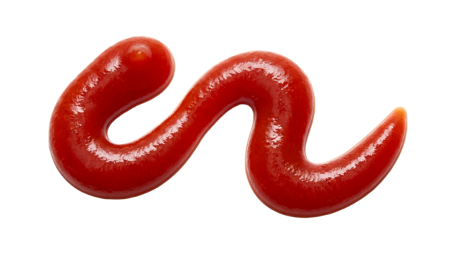 Swirl of vibrant red ketchup isolated PNG, condiment sauce for burgers and fries on transparent background