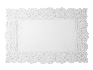 Elegant white lace placemat isolated PNG on transparent background, decorative table setting for special occasions and celebrations