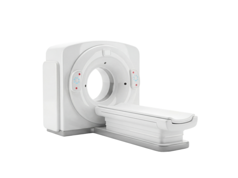 Modern CT scanner PNG isolated on transparent background, computed tomography machine for medical imaging and diagnostics, healthcare equipment