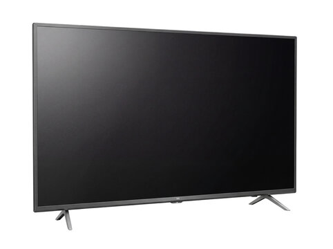 Modern black flat screen TV isolated PNG on transparent background, television set for home entertainment and media display