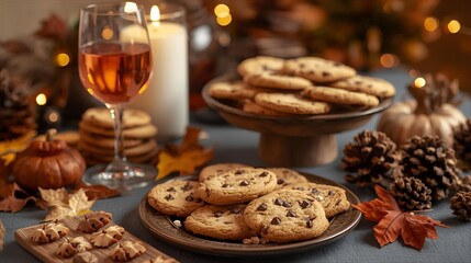 Christmas cookies and a glass of milk on a wooden table