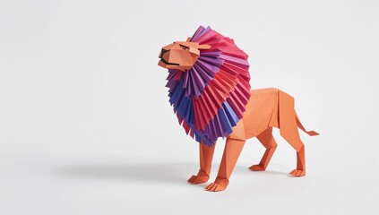 Origami lion on white background, suitable for children's craft activities and weekend projects