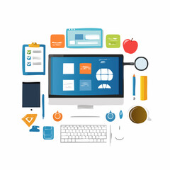 Fototapeta premium Productive Workspace Illustration – Desktop Monitor with Office Items