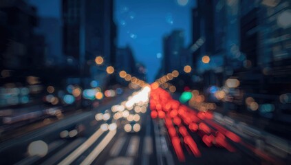 Unfocused night cityscape with blurred urban traffic, ideal for background use