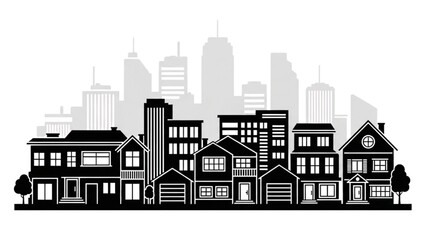 Obraz premium Vector illustration of a city skyline with residential houses and skyscrapers in the background