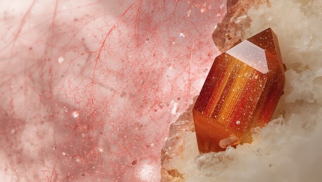 Close-up of rutile crystals on dolomite, emphasizing mineral textures in micro photography, Earth Day