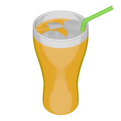 Cartoon glass of orange soda with straw isolated transparent background 3d rendering PNG with alpha channel
